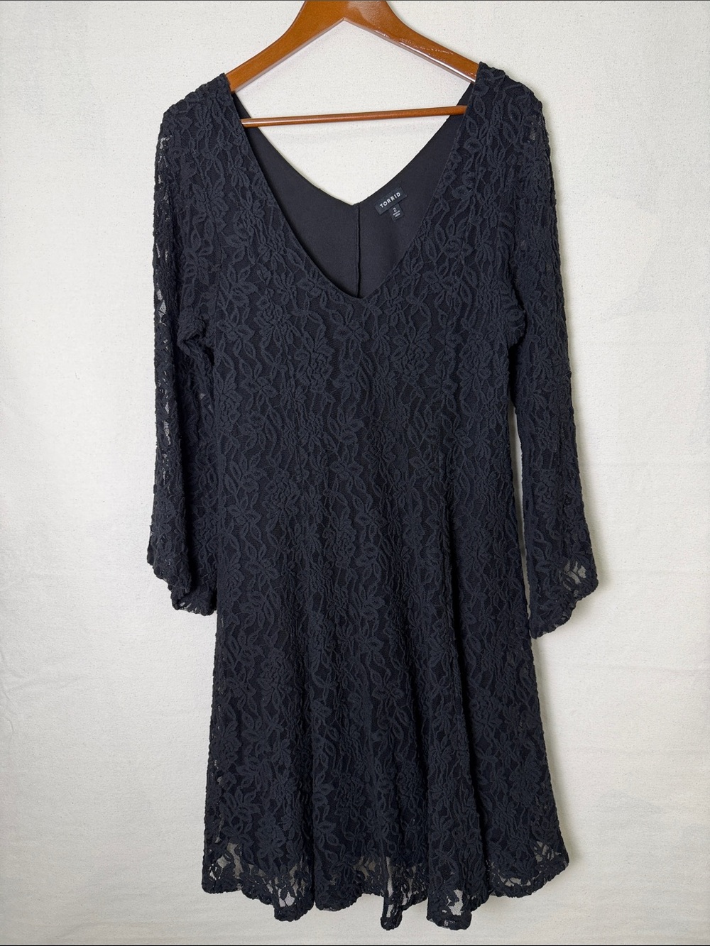 torrid Black Long bell sleeve Lace Fit-and-Flare Dress